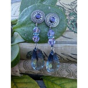 Vintage Sterling Amethyst Purple Swarovski Crystal Earrings, Purple Earrings